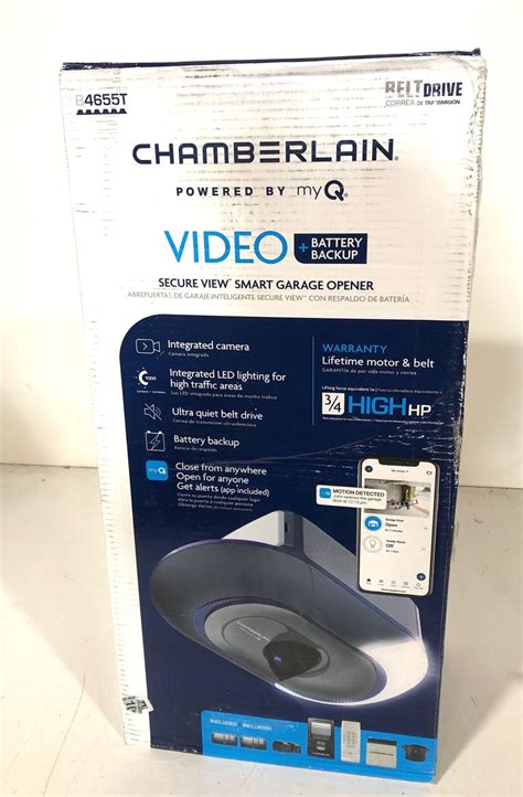 Chamberlain B4655T 3 4 HP LED Video Smart Quiet Belt Drive Garage Door