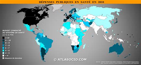 Carte du monde dépenses en santé du PIB Atlasocio