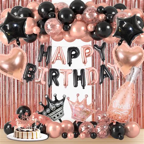 Rose Gold And Black Happy Birthday Decoration For Women