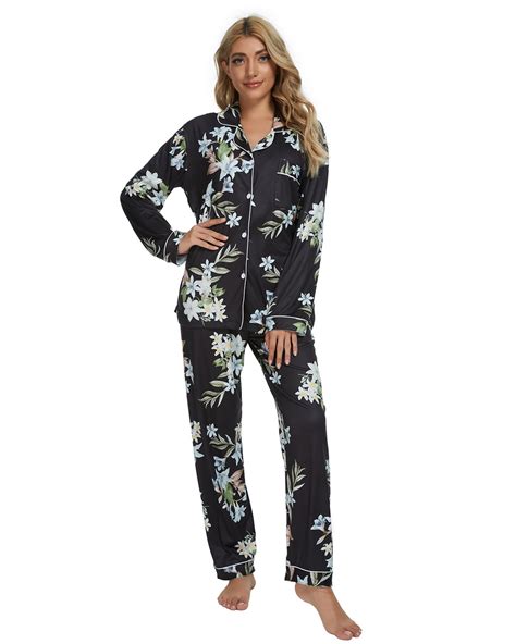 MintLimit Women S Floral Pajamas Set Button Down Long Sleeve V Neck