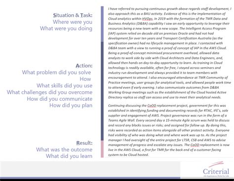 Selection Criteria Examples With Responses Criterial