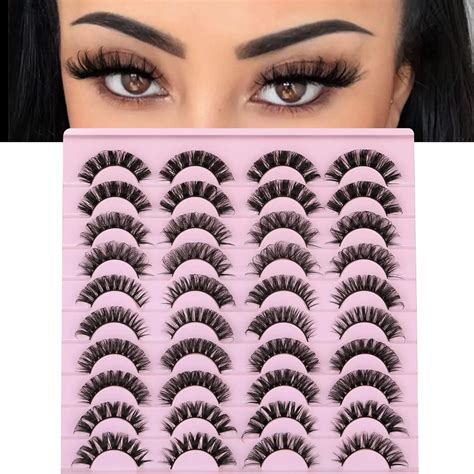 20 Pairs Focipeysa Eyelashes D Curl Lash Strips Natural Look Russian