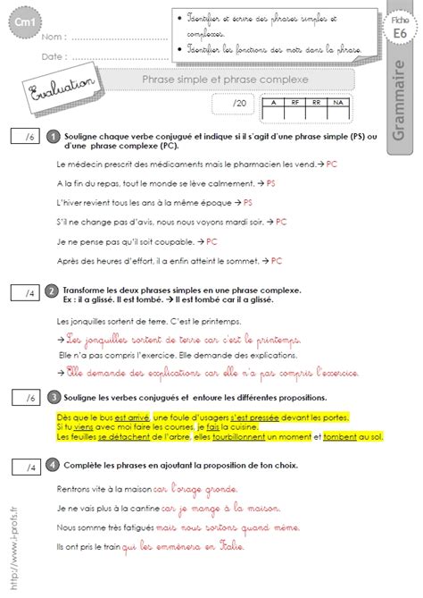 Cm1 Evaluation Phrase Simple Et Phrase Complexe 29704 Hot Sex Picture