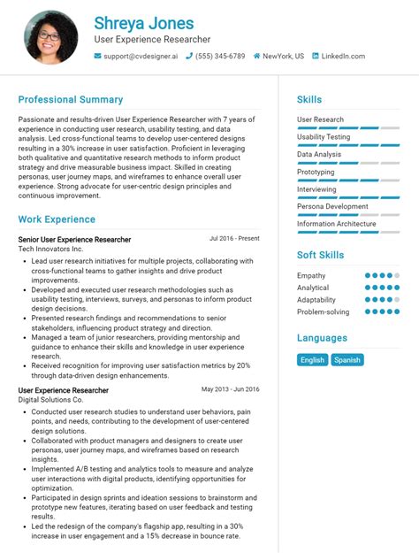 User Experience Researcher CV Example For 2024 Tips To Stand Out