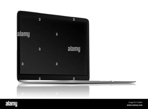 Modern Glossy Laptop With Black Screen Reflection And Shadows Isolated