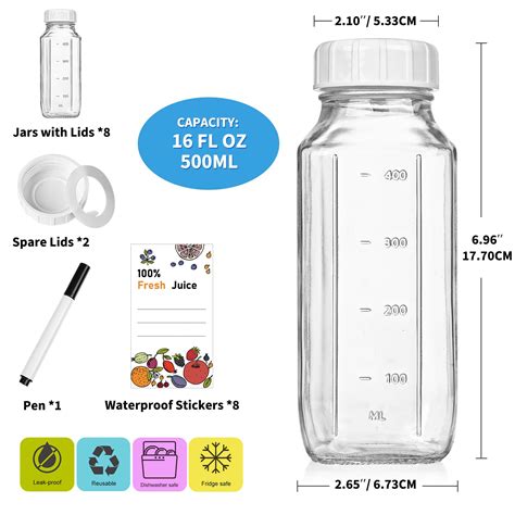 8 Pack 16 Oz Reusable Glass Milk Bottles W 100 Airtight Heavy Duty Screw Lid W Silicone Gasket