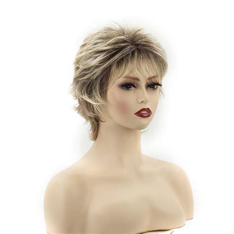 Tishining Short Blonde Pixie Cut Wig For White Women Dark Brown Ombre