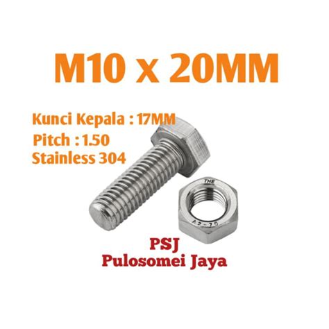 Jual Baut Mur Stainless M10 X 20 Mm Bolt Nut Stainless Steel 304