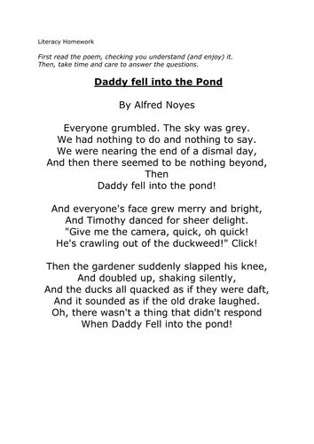 When Daddy Fell Into The Pond By Nemsling Teaching Resources Tes