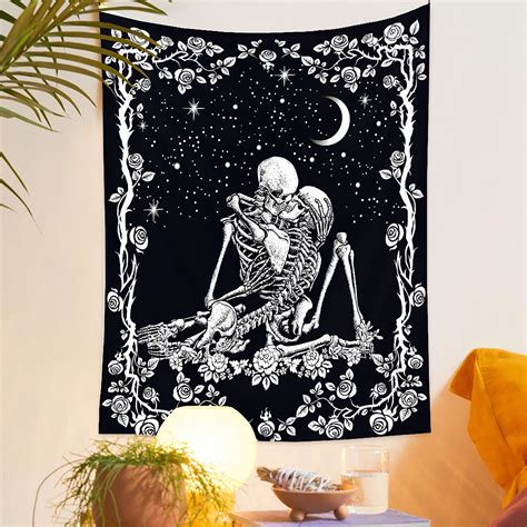 Skull Lover Kiss Printed Tapestrymagical Wall Etsy UK