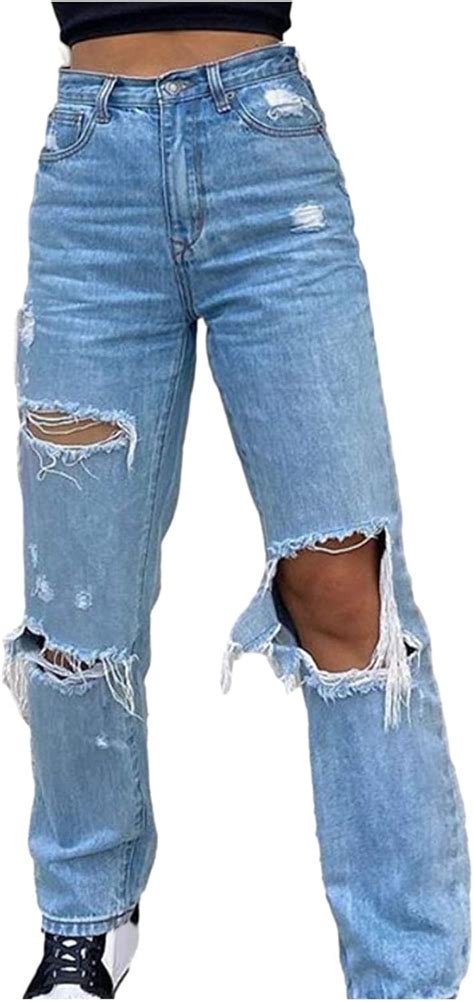 Sanyee Women Ripped Boyfriends Jeans Distressed High Waist Baggy Denim