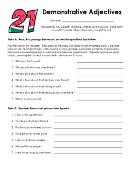 Spanish Demonstrative Adjective Worksheet By The Profe Store Llc