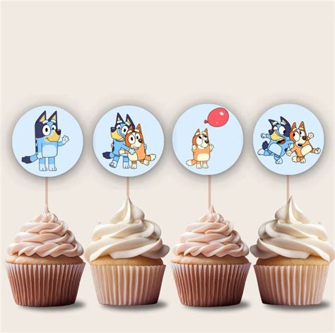 Bluey Bingo Cupcake Toppers Blue Instant Download Etsy