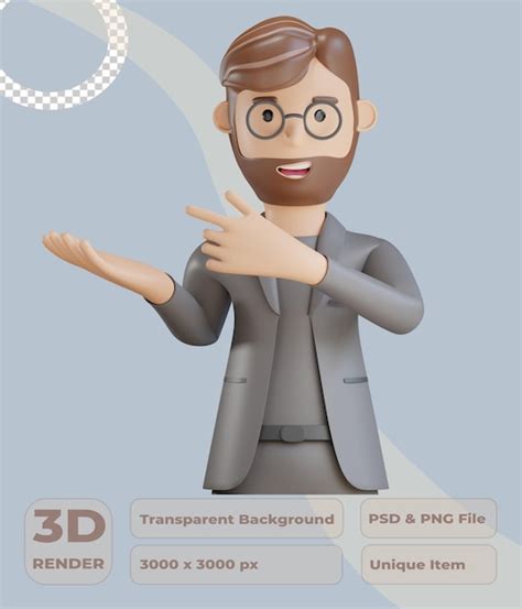 Personnage D Homme D Affaires 3d Montrant Un Geste PSD Premium