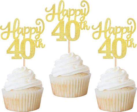 Rsstarxi 30 Pack Gold Glitter Happy 40th Cupcake Toppers