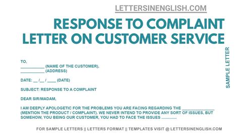 Response Letter For Complaint About Customer Service Response Letter