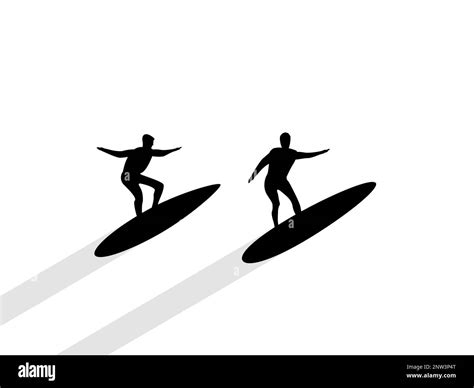 Silhouettes Of Two Surfers Riding The Waves Active Rest Hobby Design