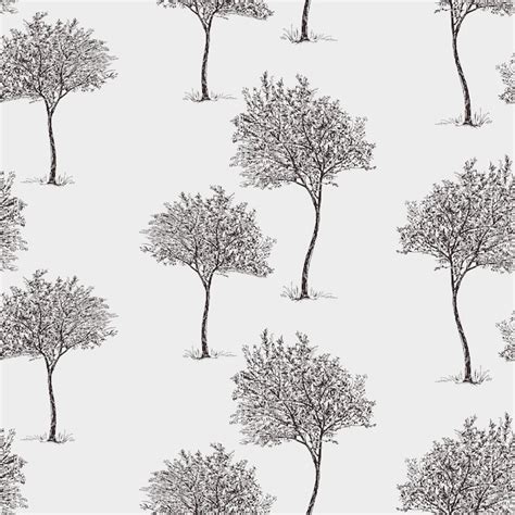 Premium Vector Seamless Pattern Of Small Deciduous Trees Sketches