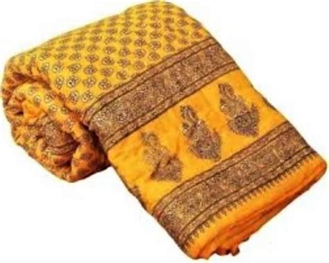 Original Jaipuri Cotton Mul Mul Gold Block And Screen Double Print Bed