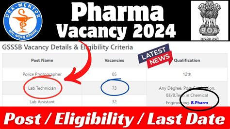 Pharma Vacancy Notification 2024 Pharma Vacancy 2024 GSSSB Lab