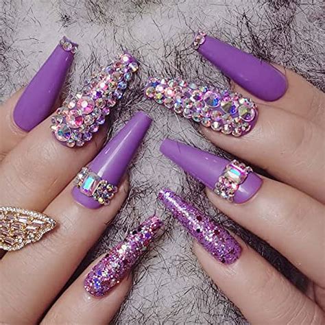 Zybuxy Pcs Lady Purple Press On Nails Long Coffin Fake Nails