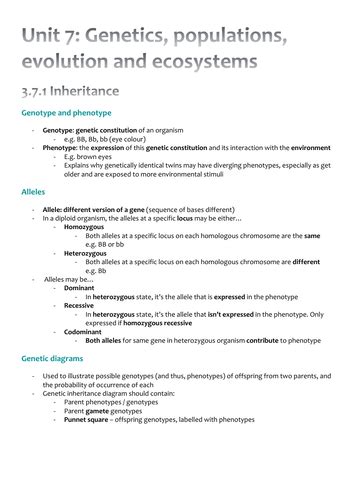 Concise A A Level Biology Aqa Topic 7 Genetics Populations Evolution