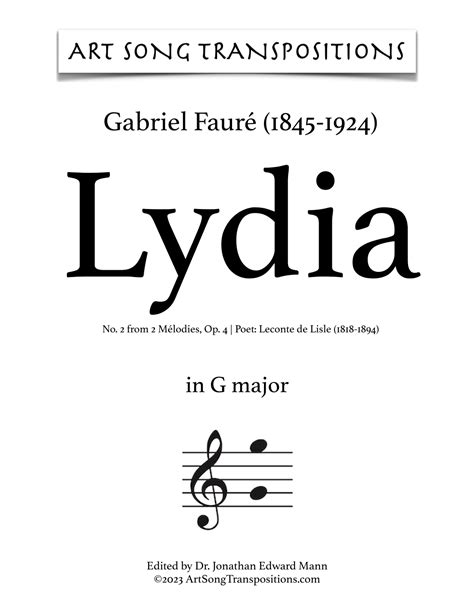 FAURÉ Lydia Op 4 no 2 transposed to G major F sharp major and F