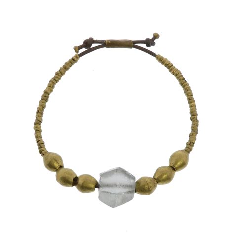Recycled Sea Glass Beaded Brass Bracelet - Amber | Wind and Weather