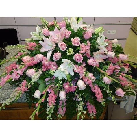 Harts Pink Lily And Pink Rose Casket Spray Funeral Flower Arrangements