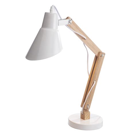 Lampe de bureau articulée en bois et métal blanc 2380