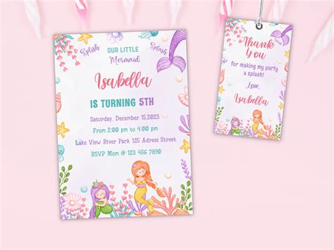 Editable Mermaid Birthday Invitation Printable Mermaid Invitation Template Mermaid Party