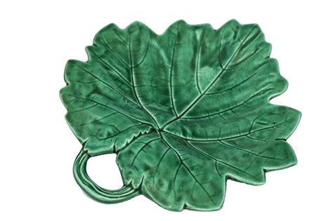 Antique Green Majolica Leaf Plate French Sarreguemines Ceramic Grape