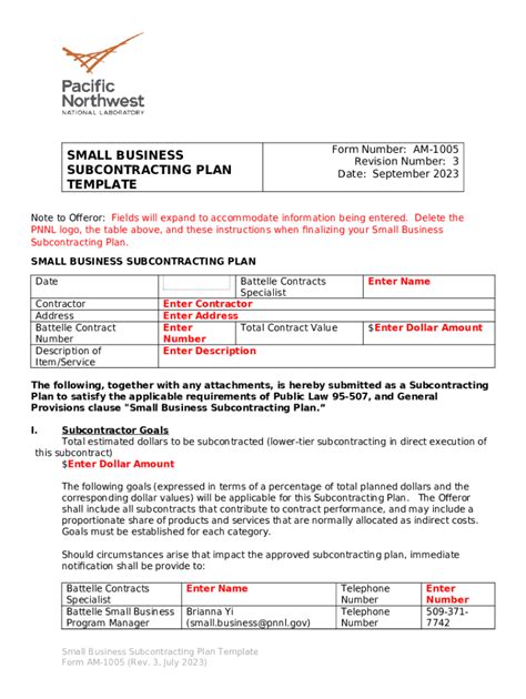 Subcontracting Plan Template