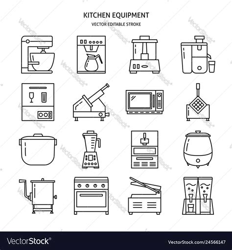 Kitchen Equipment Icon Set In Line Style Vector Image