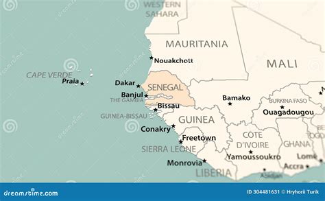 Senegal On The World Map Royalty Free Stock Photo
