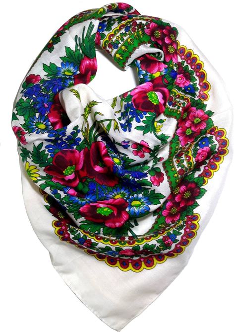 Polish Ukrainian Folk Cotton Head Scarf White Taste Of Poland