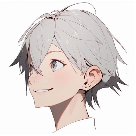 Premium AI Image | anime boy with grey hair and piercings smiling at ...