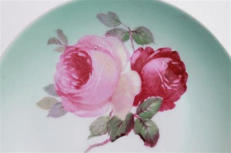 Pink Yellow Roses Hand Painted Bavaria China Plates Vintage Dessert Set