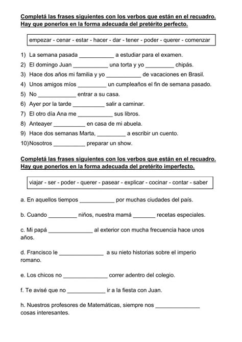 Preterito Vs Imperfecto Worksheets Pdf