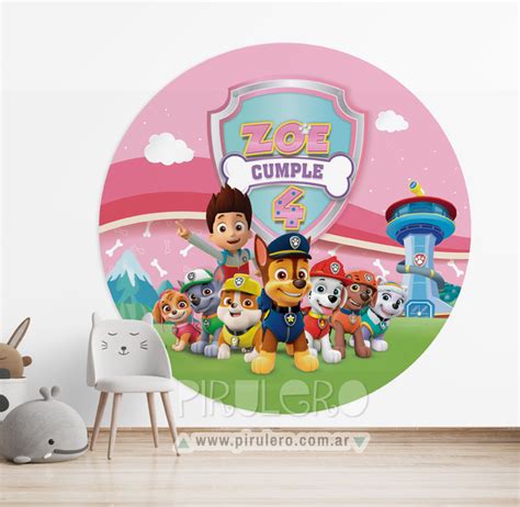 Banner Imprimible Circular Patrulla Canina Rosa Paw Patrol