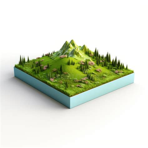 Green Mountains In Perspective Rendering Detailed Figures Extruded