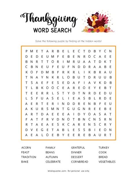 Printable Thanksgiving Word Search - Hard