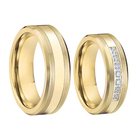 Bague En Carbure De Tungstène Pour Hommes Et Femmes Alliance Pour Amoureux Couleur Or Bijoux