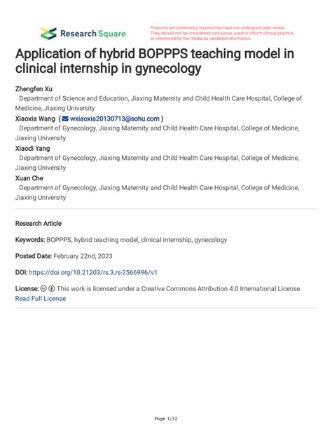 PDF Application Of Hybrid BOPPPS Teaching Model In Clinical