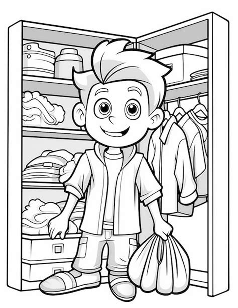 Premium Photo A Cartoon Boy Standing In Front Of A Closet Full Of