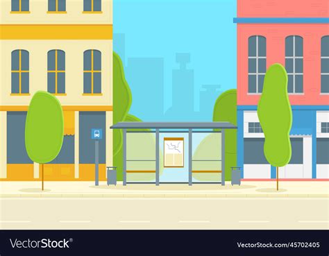 Cartoon color city bus stop Royalty Free Vector Image