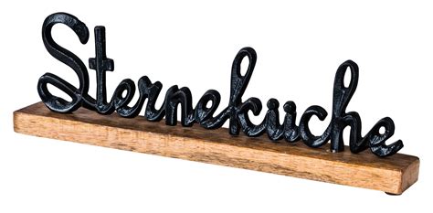 Schriftzug Sterneküche L40cm Metall Silber Mango Holz Tischdeko Deko