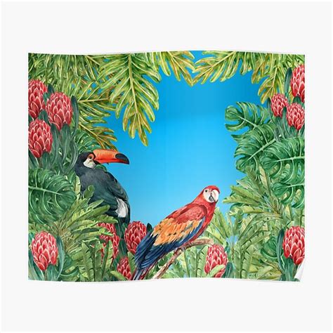 Vintage Green Tropical Bird Jungle Poster For Sale By Bobodesignss