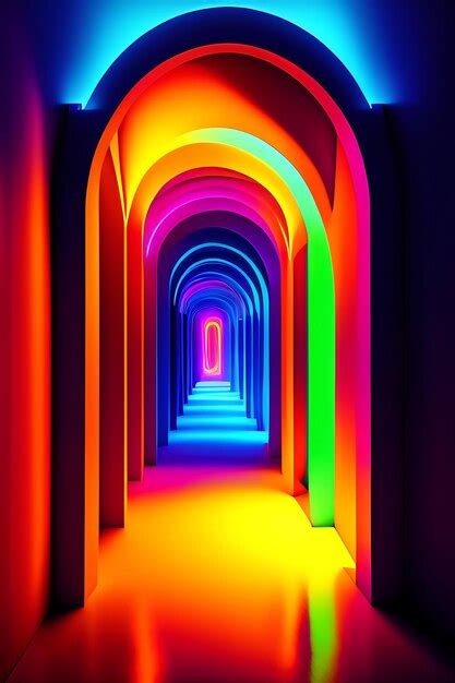 Premium Ai Image Abstract Neon Lights Archway Colorful Glowing Hallway Tunnel Of Intricate Design