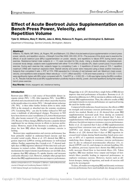 Effect Of Acute Beetroot Juice Supplementation On Pdf Strength